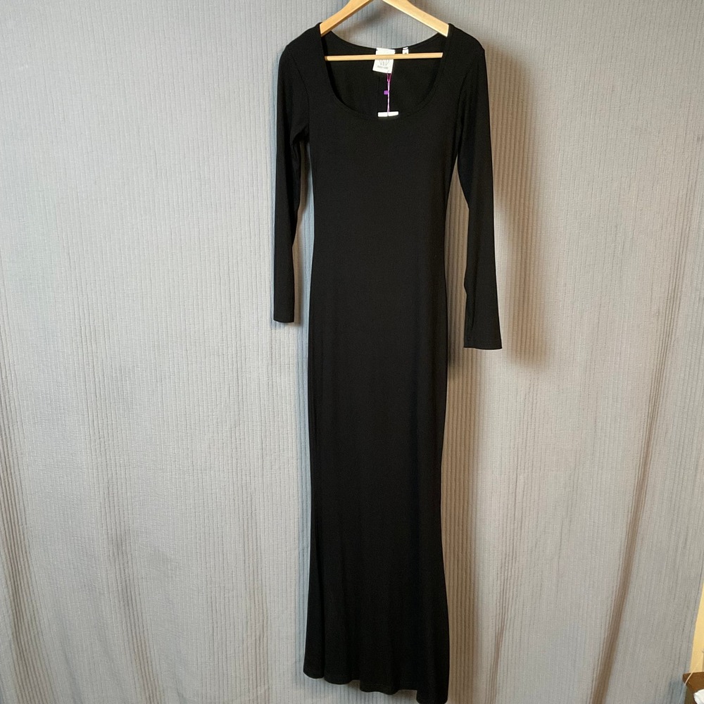 Nikki Lund Long‎ Sleeve Sculpting Knit Maxi Dress Black USA